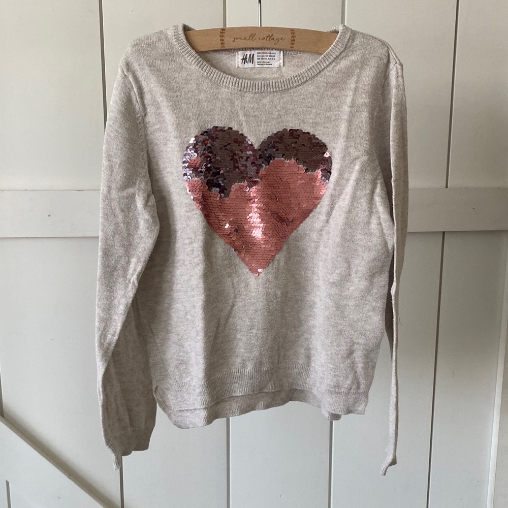 H&M Kids Sweater with Sequin Heart - Gray and Pink